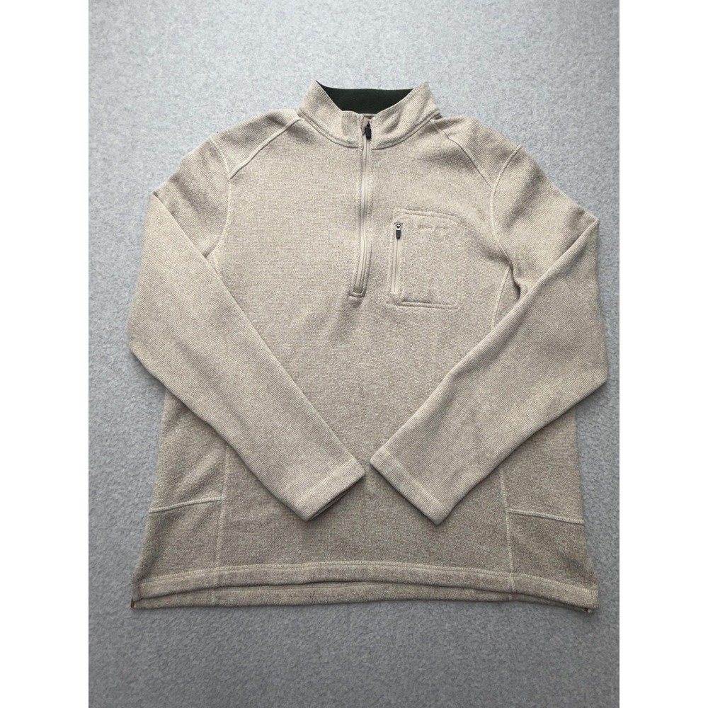 Woolrich Sweater Mens XL Beige Quarter Zip 1/4 Mock Neck Fleece Lined Pullover